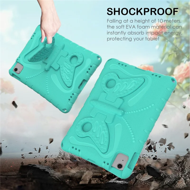For iPad Air 11 (2025) / (2024) Case Butterfly EVA Tablet Cover with Kickstand / Shoulder Strap - Mint Green
