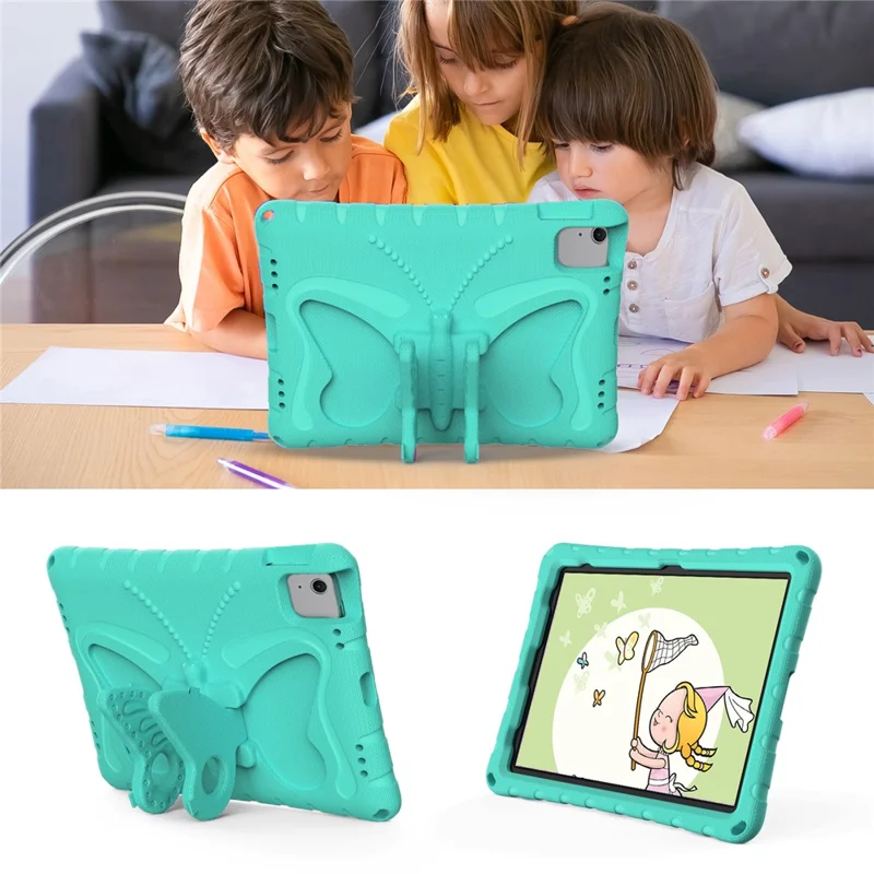 For iPad Air 11 (2025) / (2024) Case Butterfly EVA Tablet Cover with Kickstand / Shoulder Strap - Mint Green