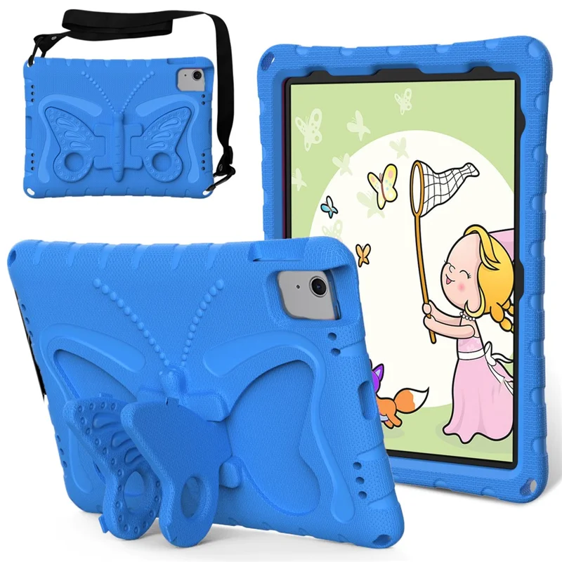 For iPad Air 11 (2026) / (2025) / (2024) Case Butterfly EVA Tablet Cover with Kickstand / Shoulder Strap - Blue