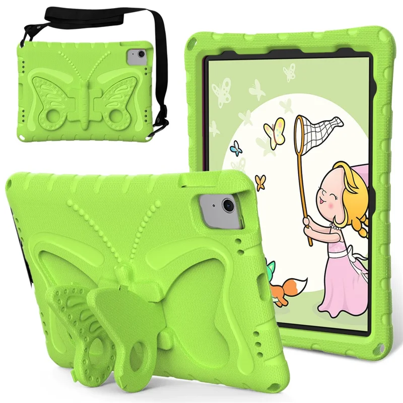 For iPad Air 11 (2026) / (2025) / (2024) Case Butterfly EVA Tablet Cover with Kickstand / Shoulder Strap - Green