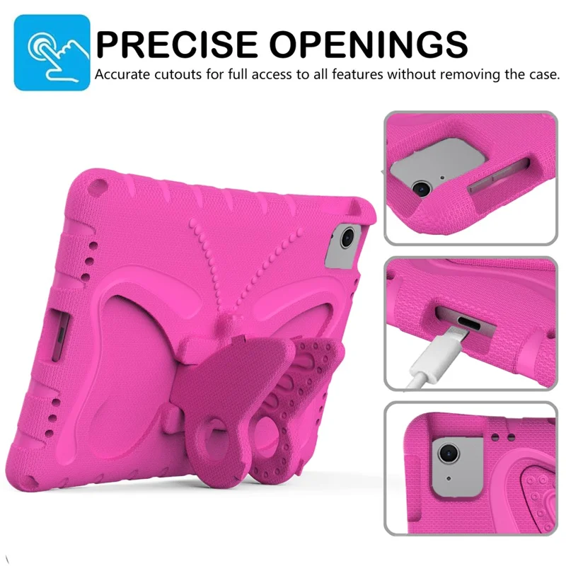 For iPad Air 11 (2026) / (2025) / (2024) Case Butterfly EVA Tablet Cover with Kickstand / Shoulder Strap - Rose