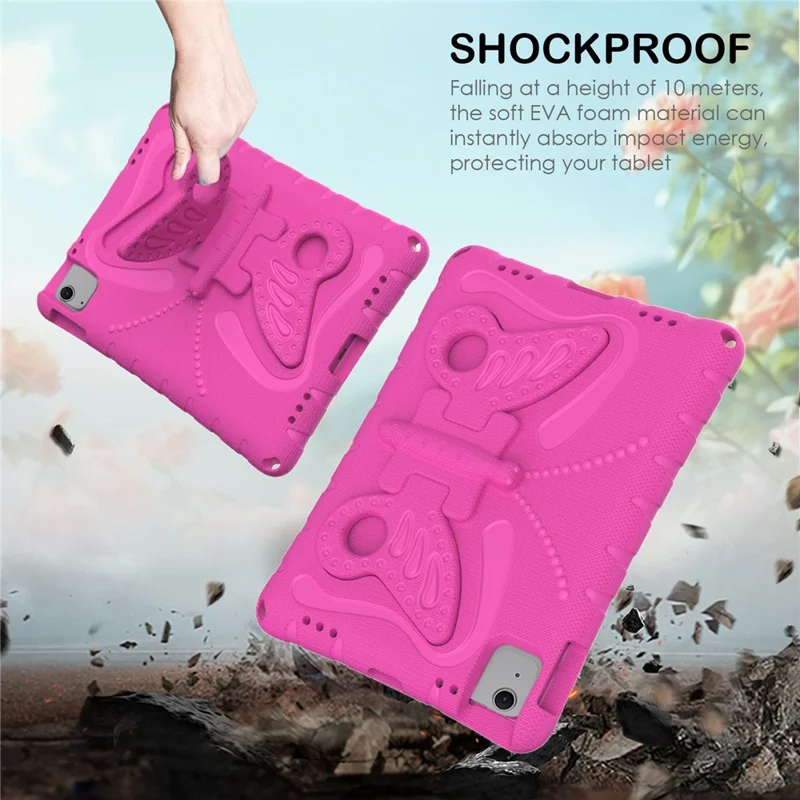 For iPad Air 11 (2026) / (2025) / (2024) Case Butterfly EVA Tablet Cover with Kickstand / Shoulder Strap - Rose