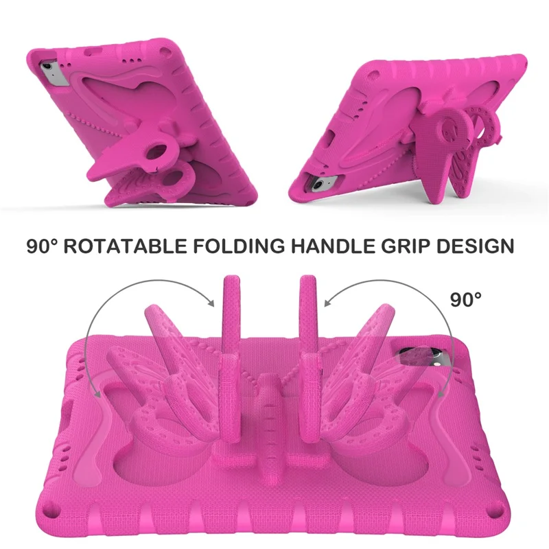 For iPad Air 11 (2026) / (2025) / (2024) Case Butterfly EVA Tablet Cover with Kickstand / Shoulder Strap - Rose