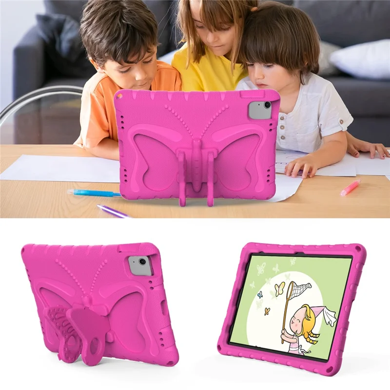 For iPad Air 11 (2026) / (2025) / (2024) Case Butterfly EVA Tablet Cover with Kickstand / Shoulder Strap - Rose
