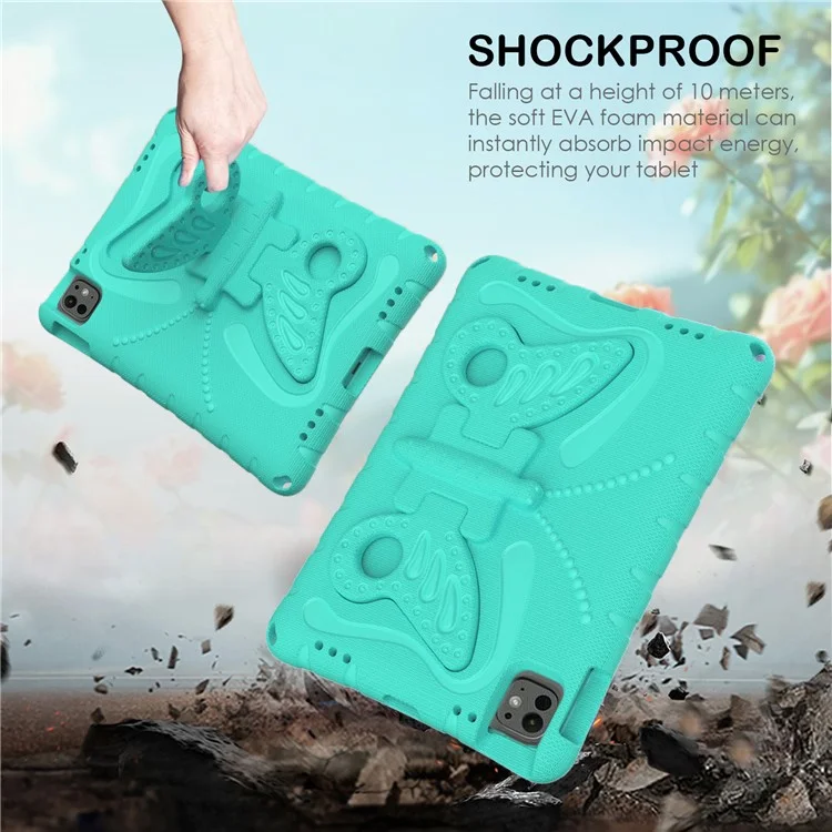 For iPad Pro 11 (2024) EVA Case Butterfly Kickstand Tablet Cover with Shoulder Strap - Mint Green