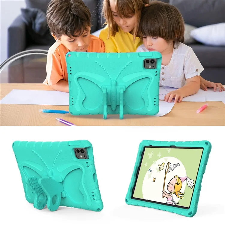 For iPad Pro 11 (2024) EVA Case Butterfly Kickstand Tablet Cover with Shoulder Strap - Mint Green