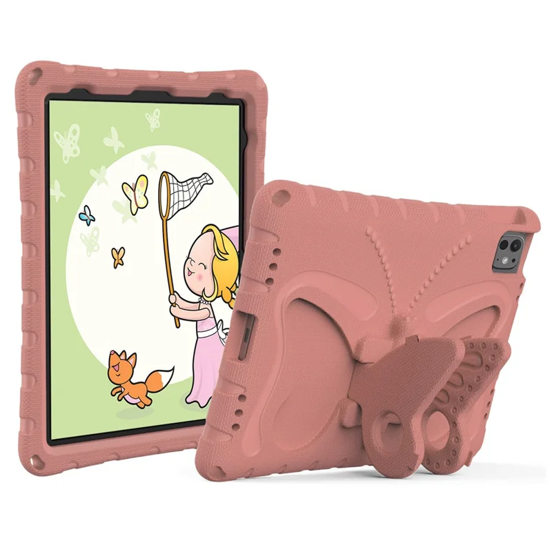 For iPad Pro 11 (2025) / 11 (2024) EVA Case Butterfly Kickstand Tablet Cover with Shoulder Strap - Light Pink