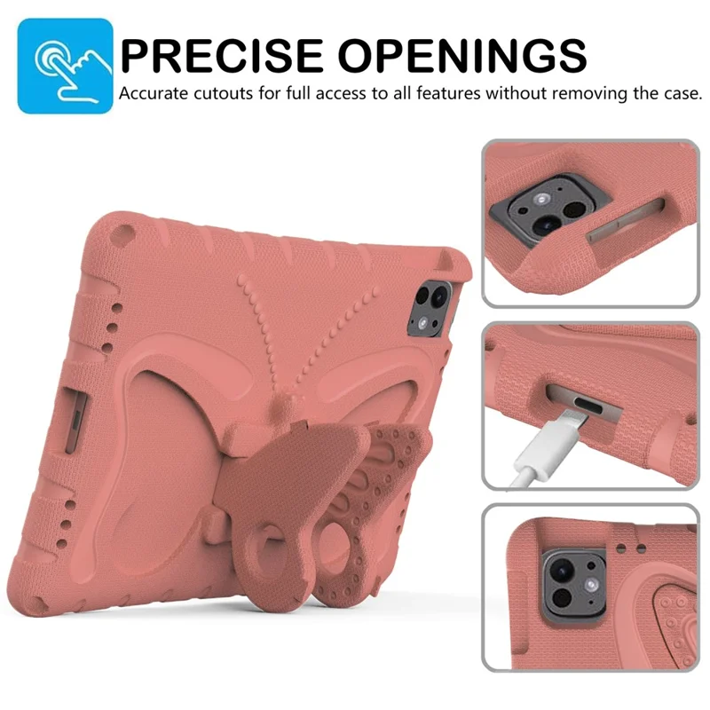 For iPad Pro 11 (2025) / 11 (2024) EVA Case Butterfly Kickstand Tablet Cover with Shoulder Strap - Light Pink