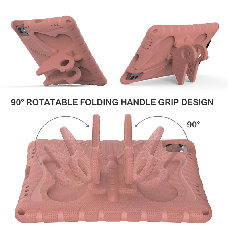 For iPad Pro 11 (2025) / 11 (2024) EVA Case Butterfly Kickstand Tablet Cover with Shoulder Strap - Light Pink
