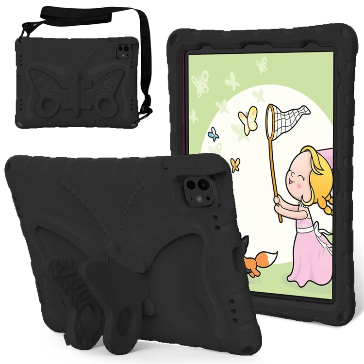 Per iPad Pro 11 (2024) Custodia EVA Farfalla Supporto Tablet Cover con Tracolla - Nero