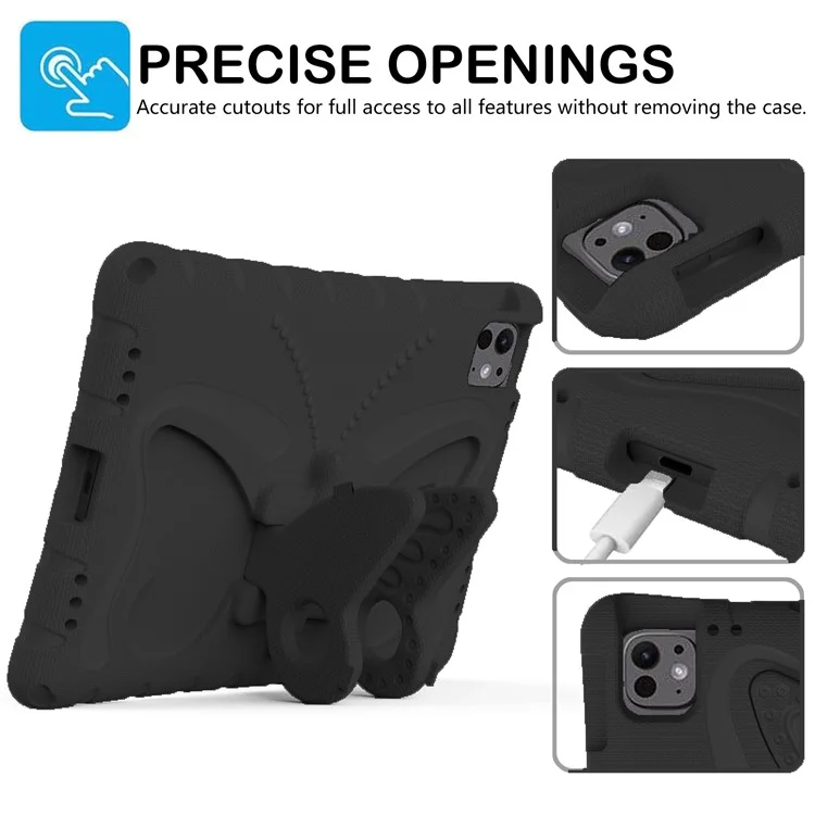 Per iPad Pro 11 (2024) Custodia EVA Farfalla Supporto Tablet Cover con Tracolla - Nero