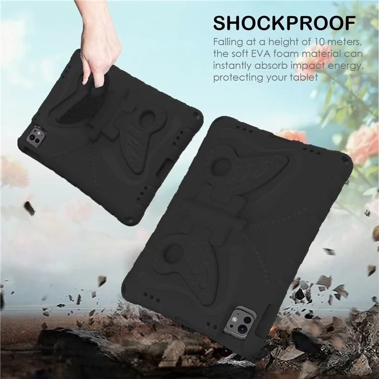Per iPad Pro 11 (2024) Custodia EVA Farfalla Supporto Tablet Cover con Tracolla - Nero