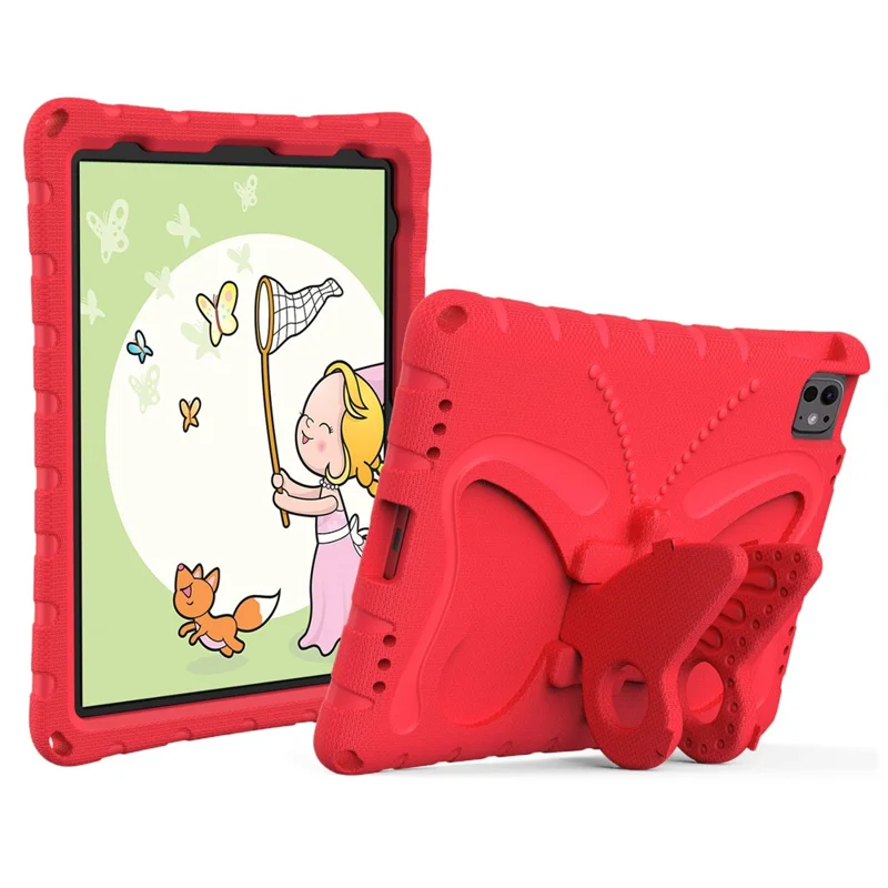 For iPad Pro 11 (2025) / 11 (2024) EVA Case Butterfly Kickstand Tablet Cover with Shoulder Strap - Red