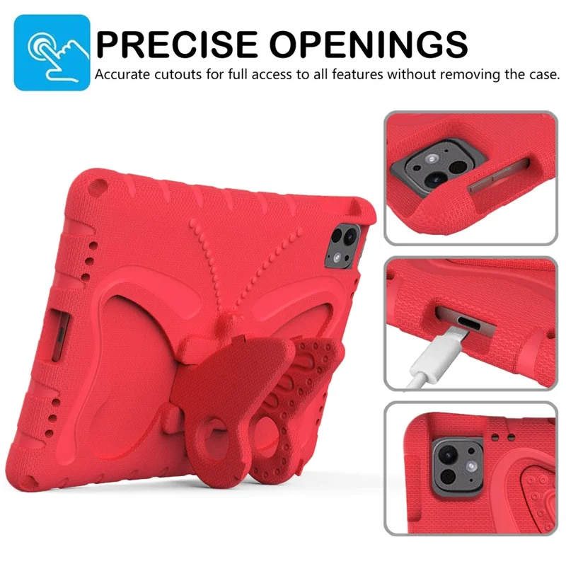 For iPad Pro 11 (2025) / 11 (2024) EVA Case Butterfly Kickstand Tablet Cover with Shoulder Strap - Red