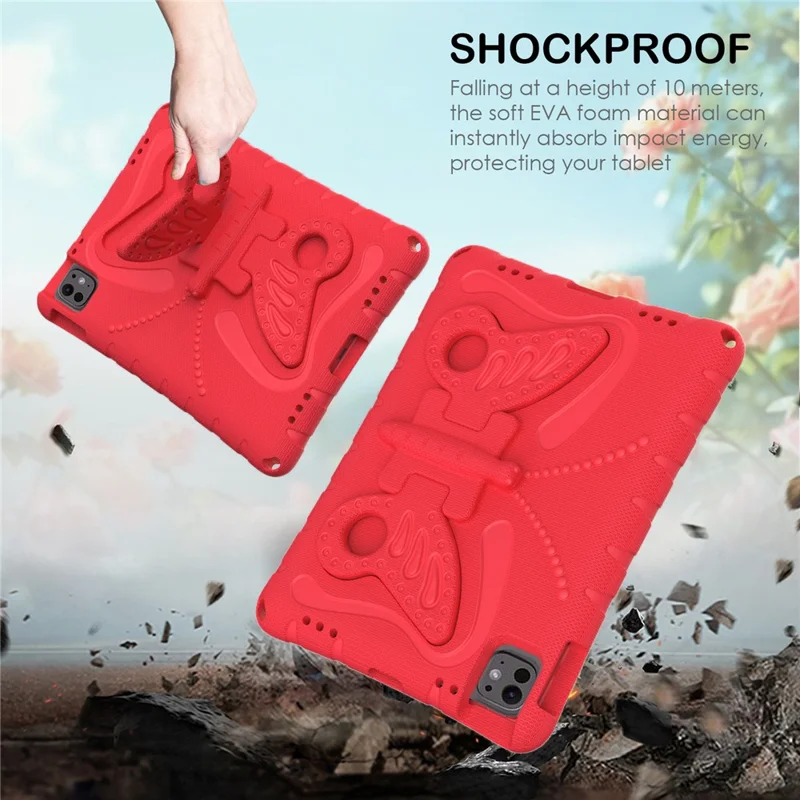 For iPad Pro 11 (2025) / 11 (2024) EVA Case Butterfly Kickstand Tablet Cover with Shoulder Strap - Red