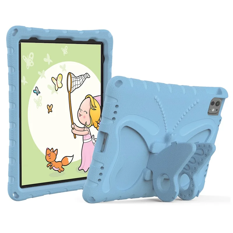 For iPad Pro 11 (2025) / 11 (2024) EVA Case Butterfly Kickstand Tablet Cover with Shoulder Strap - Baby Blue