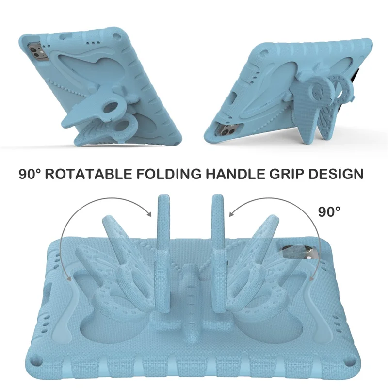 For iPad Pro 11 (2025) / 11 (2024) EVA Case Butterfly Kickstand Tablet Cover with Shoulder Strap - Baby Blue