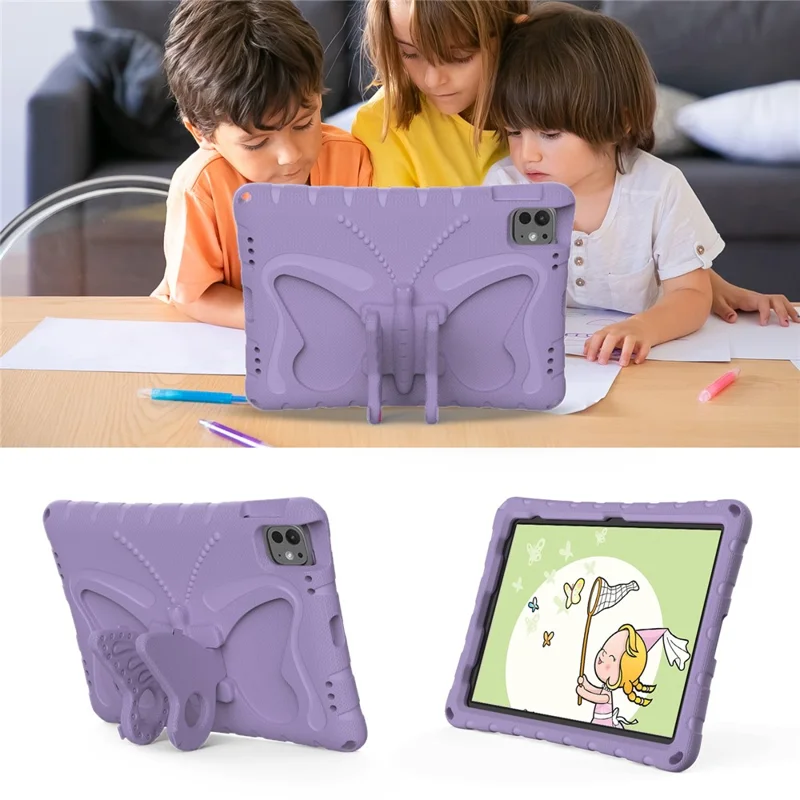 Чехол EVA для iPad Pro 11 (2024) с бабочкой и плечевым ремнем - светло-фиолетовый