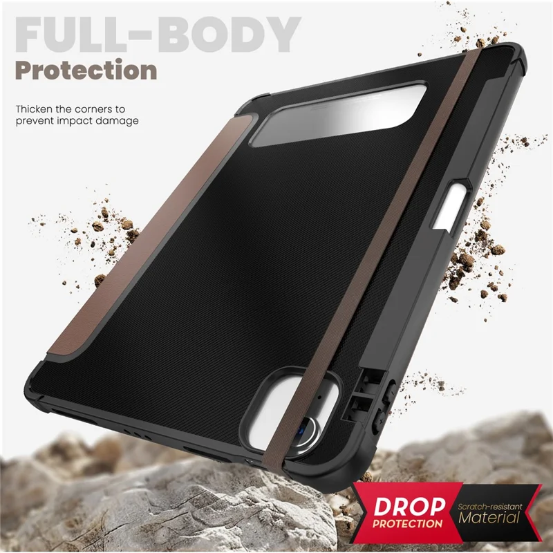 Para iPad Air (2020) / (2022) / Air 11 (2024) / iPad Pro 11 polegadas (2018) / (2020) / (2021) / (2022) Capa de Couro para Tablet - Marrom