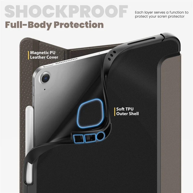 Para iPad Air (2020) / (2022) / Air 11 (2024) / iPad Pro 11 polegadas (2018) / (2020) / (2021) / (2022) Capa de Couro para Tablet - Marrom