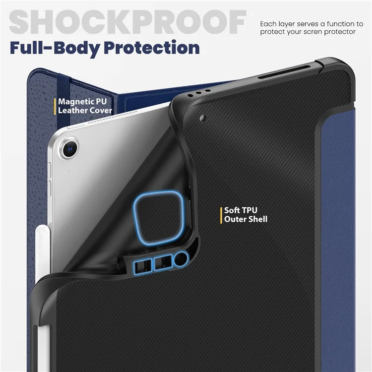 Para iPad Air 13 (2024) / iPad Pro 13 (2024) / Pro 12.9 (2022) / (2021) / (2020) / (2018) Funda con Soporte de Cuero para Tableta - Azul Marino