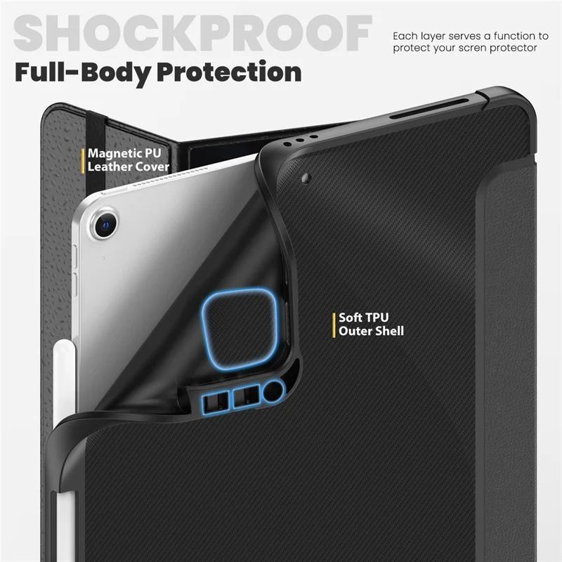 Per iPad Air 13 (2024) / iPad Pro 13 (2024) / Pro 12.9 (2022) / (2021) / (2020) / (2018) Custodia Stand Pelle Custodia Tablet - Nero