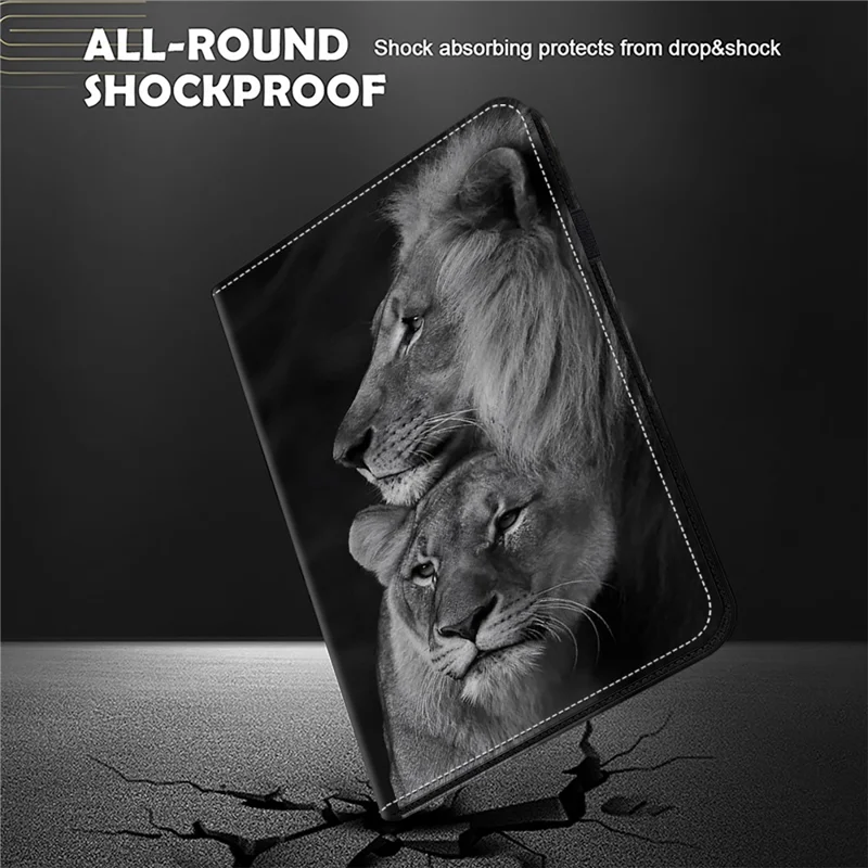 For Xiaomi Redmi Pad SE Case Card Slots PU Leather Pattern Printed Tablet Cover - Couple Lions