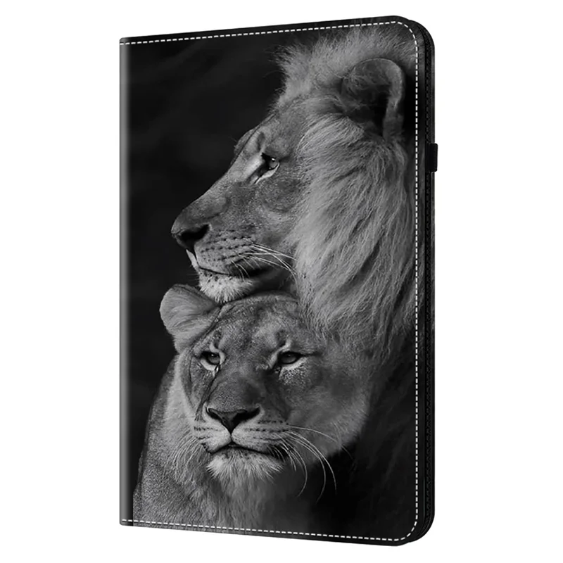 For Xiaomi Redmi Pad SE Case Card Slots PU Leather Pattern Printed Tablet Cover - Couple Lions