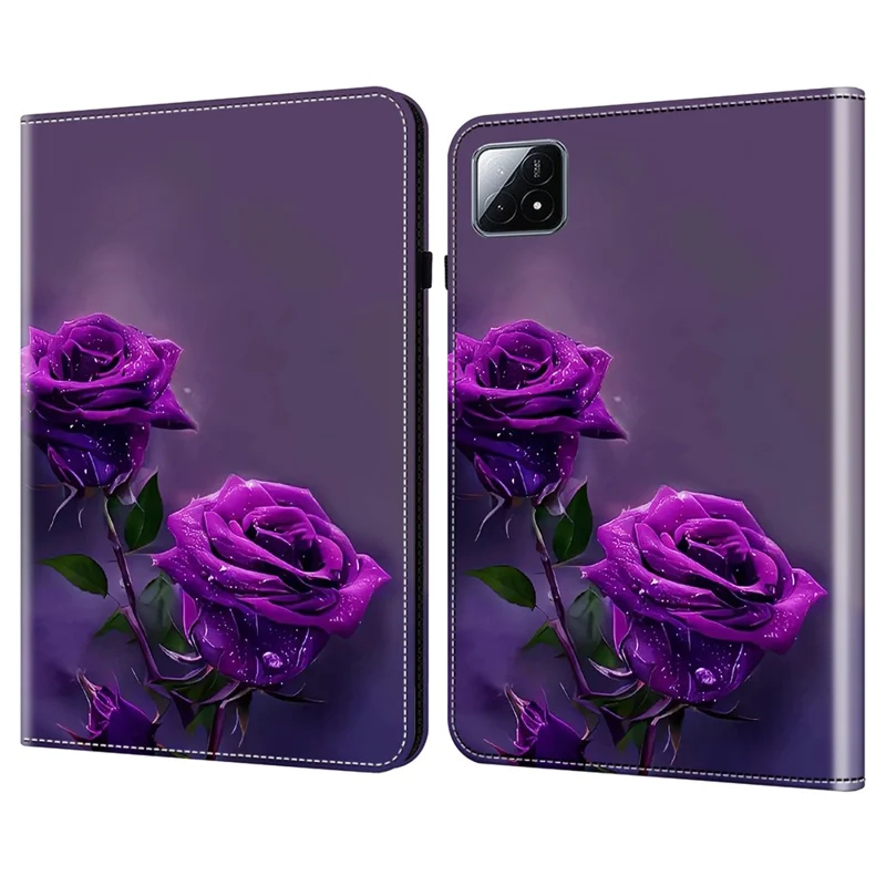 Per Xiaomi Pad 6S Pro 12.4 Custodia in Pelle Motivo Stampato Stand Custodia Tablet - Rosae Viola