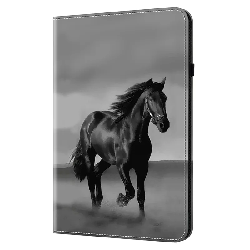 For Xiaomi Pad 6S Pro 12.4 Leather Case Pattern Printed Stand Tablet Cover -  Black Horse