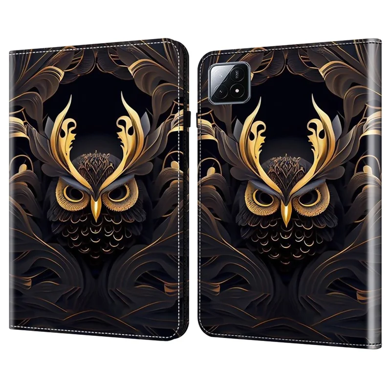Para Xiaomi Pad 6S Pro 12.4 Capa de Couro Padrão Impresso Capa de Tablet - Owl