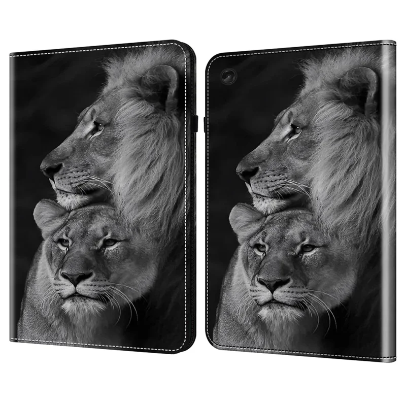 For Lenovo Tab M10 Plus (3rd Gen) Case Card Holder Pattern Printing Leather Tablet Cover -  Couple Lions