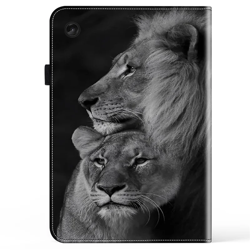 For Lenovo Tab M10 Plus (3rd Gen) Case Card Holder Pattern Printing Leather Tablet Cover -  Couple Lions