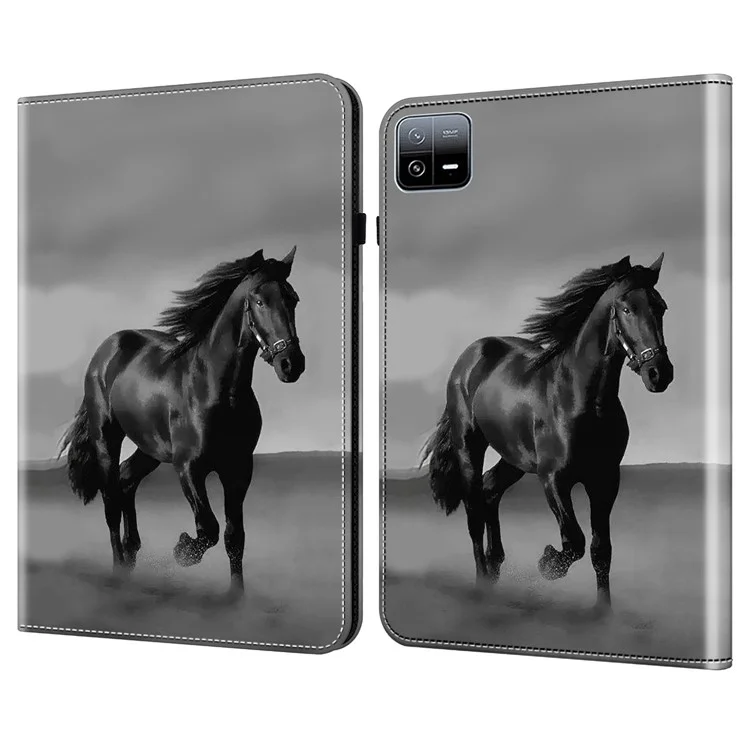 Para Xiaomi Pad 6 / Pad 6 Pro Case Patrón Funda de Piel de PU Cubierta de Tableta Ángeles de Visualización Múltiple - Caballo Negro