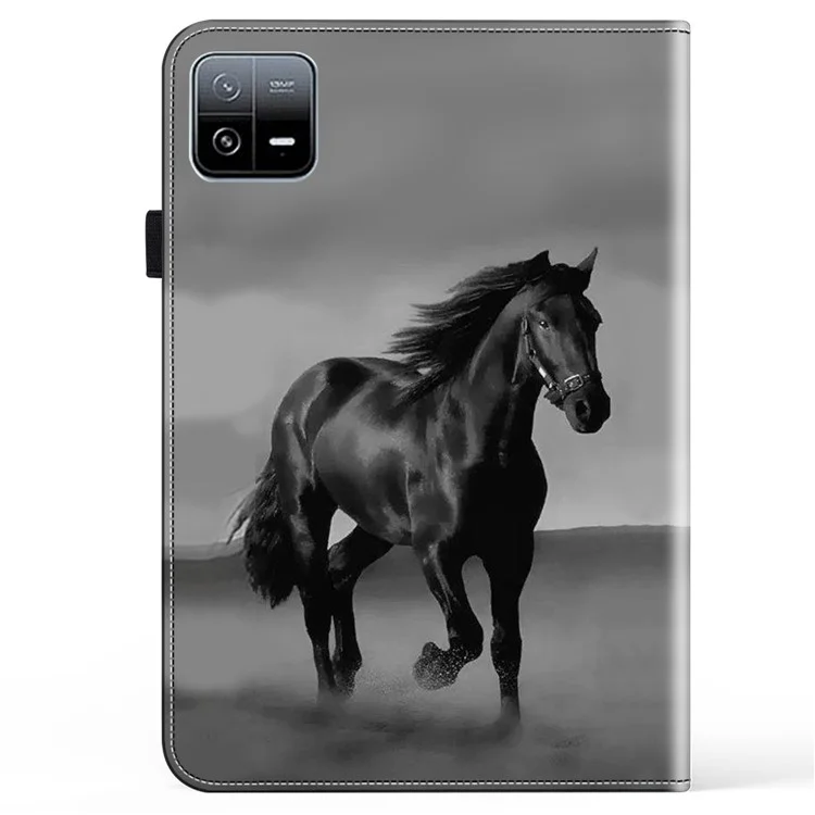 Para Xiaomi Pad 6 / Pad 6 Pro Case Patrón Funda de Piel de PU Cubierta de Tableta Ángeles de Visualización Múltiple - Caballo Negro