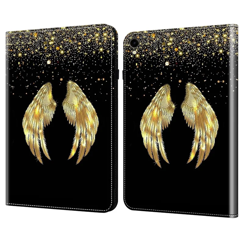 For Samsung Galaxy Tab S10 Lite / S10 FE / S9 FE / S9 Case Folio Stand PU Leather Pattern Tablet Cover - Gold Wings