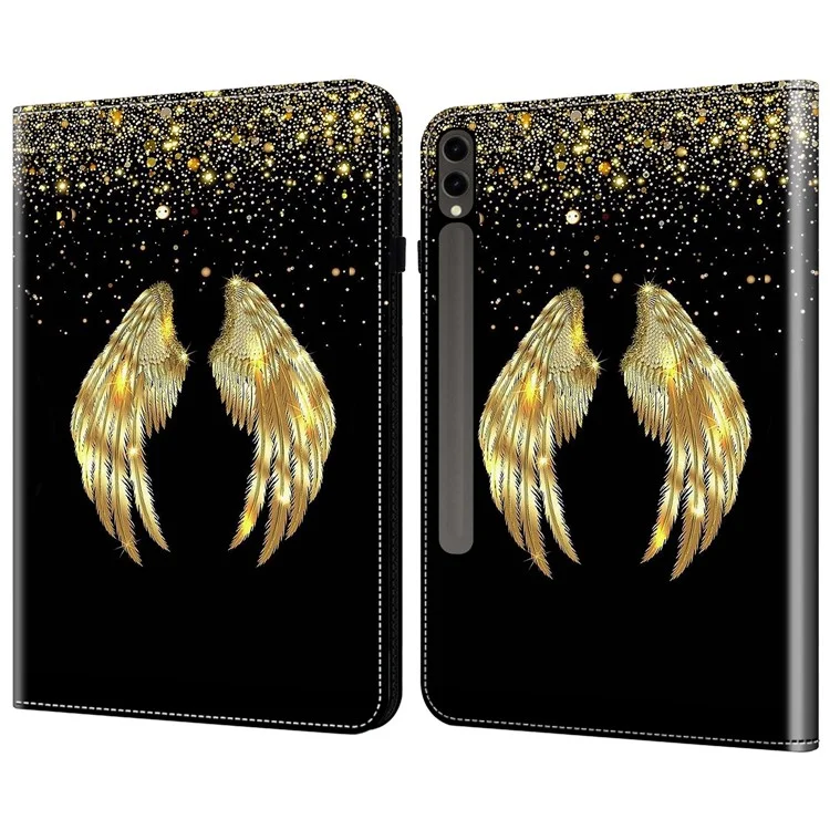 Für Samsung Galaxy Tab S10+ / S9+ / S9 FE+ Gehäuse Muster Bedrucken PU-Leder Tablet-Abdeckung mit Standfunktion - Gold Wings