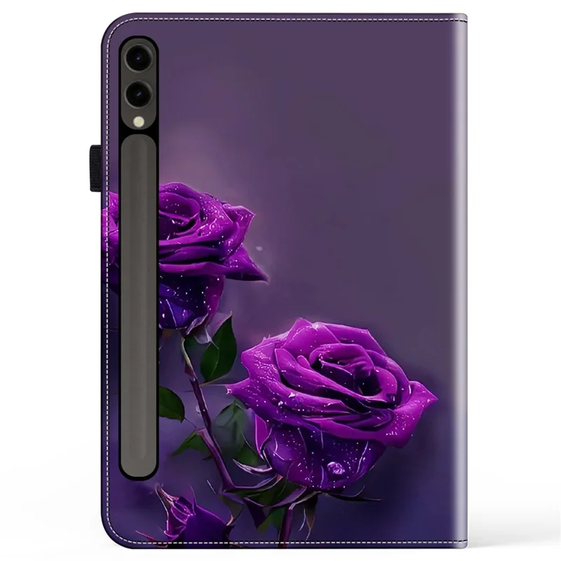 Чехол для Samsung Galaxy Tab S10+ / S9+ / S9 FE+ с узорчатой печатью из искусственной кожи, с функцией подставки - Фиолетовая роза