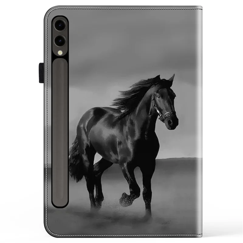 For Samsung Galaxy Tab S10+ / S9+ / S9 FE+ Case Pattern Printing PU Leather Tablet Cover with Stand Function - Black Horse