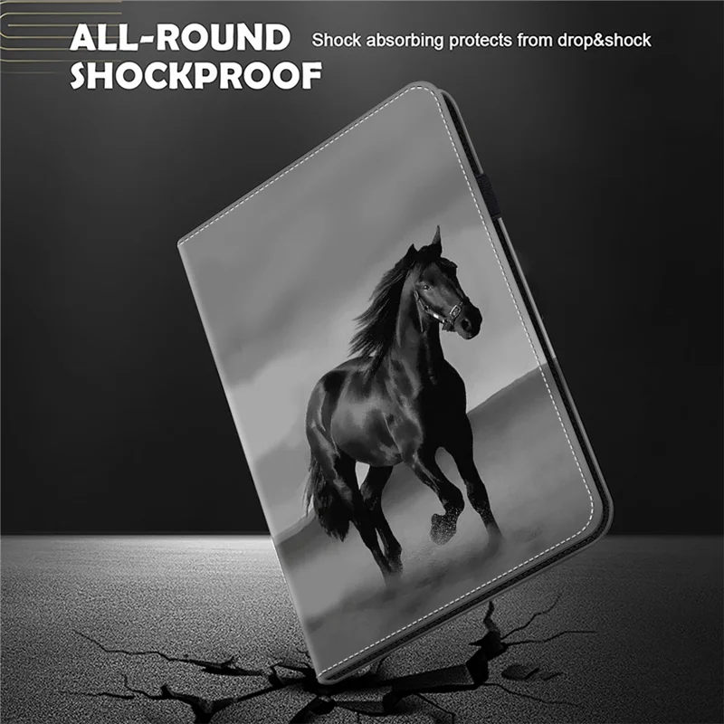 For Samsung Galaxy Tab S10+ / S9+ / S9 FE+ Case Pattern Printing PU Leather Tablet Cover with Stand Function - Black Horse