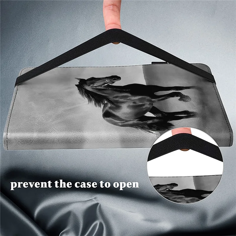 For Samsung Galaxy Tab S10+ / S9+ / S9 FE+ Case Pattern Printing PU Leather Tablet Cover with Stand Function - Black Horse