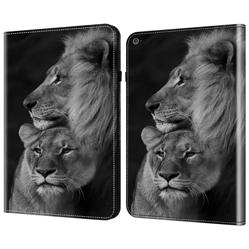 Für iPad Air (2013) / Air 2 / iPad 9.7 Zoll (2017) / (2018) Hülle PU-Leder Tablet-Cover Muster Standhalterung - Paar Löwen