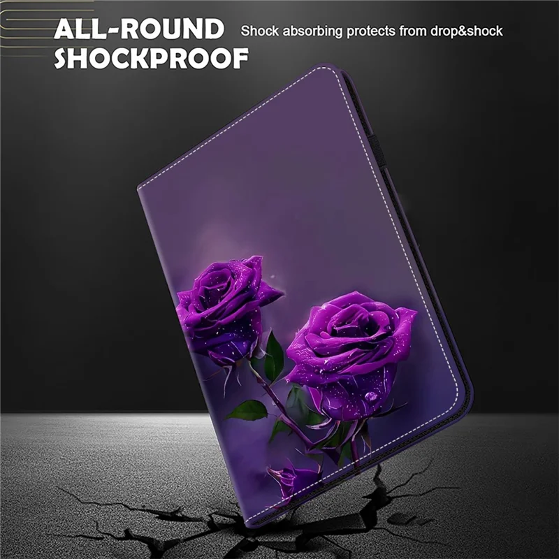 For iPad Air (2013) / Air 2 / iPad 9.7-inch (2017) / (2018) Case PU Leather Tablet Cover Pattern Viewing Stand - Purple Rose