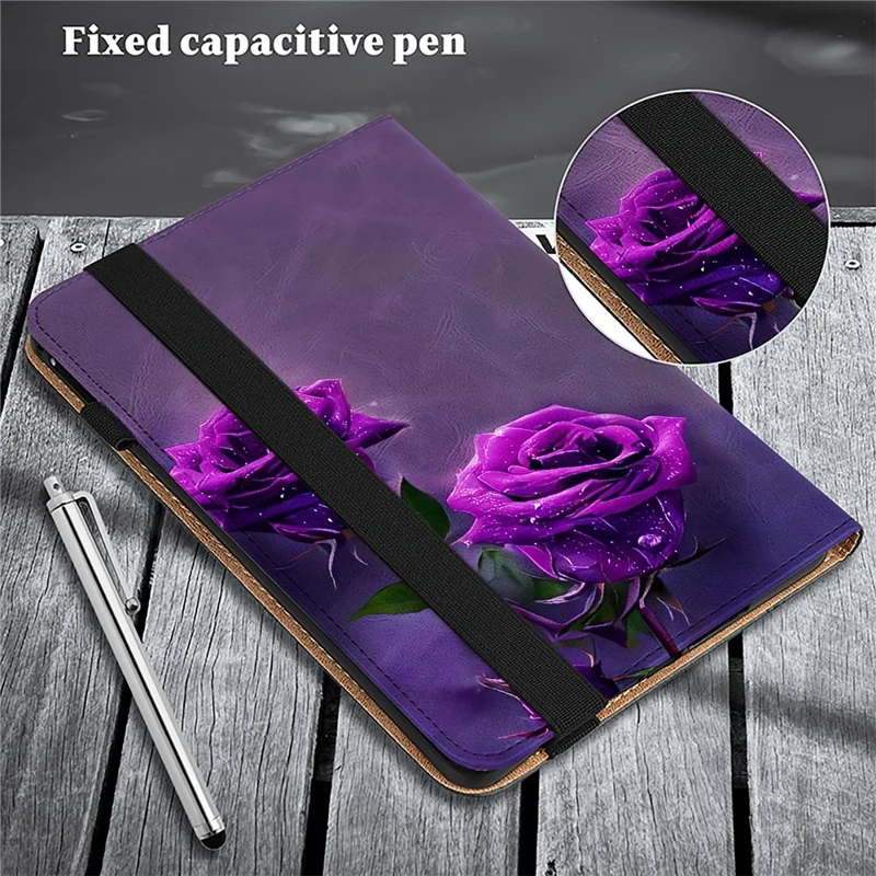For iPad Air (2013) / Air 2 / iPad 9.7-inch (2017) / (2018) Case PU Leather Tablet Cover Pattern Viewing Stand - Purple Rose