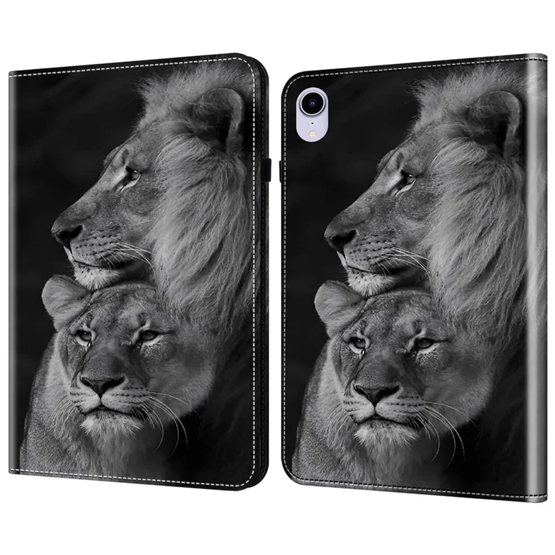 Per iPad mini (2024) / mini (2021) Case Pattern Print Leather Tablet Cover con slot per carte Funzione supporto - Coppia di leoni