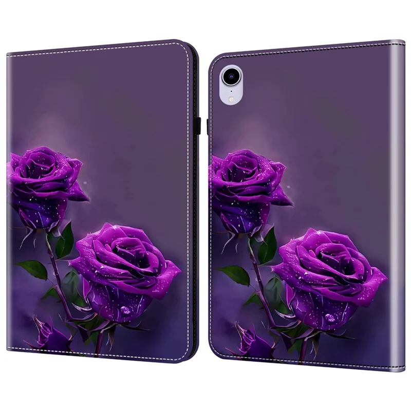 Para iPad mini (2024) / mini (2021) Funda Carcasa con Patrón Impreso de Cuero Funda de Tableta con Ranuras para Tarjetas Función de Soporte - Rosa Púrpura