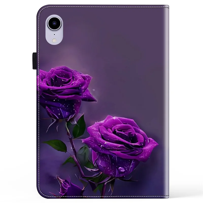 Para iPad mini (2024) / mini (2021) Funda Carcasa con Patrón Impreso de Cuero Funda de Tableta con Ranuras para Tarjetas Función de Soporte - Rosa Púrpura