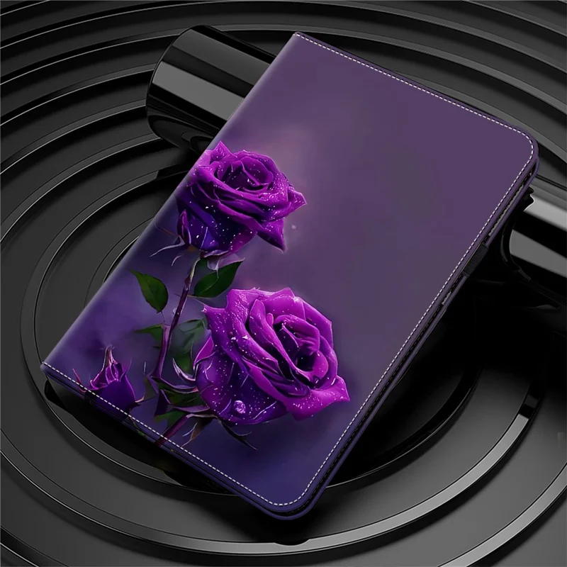 Para iPad mini (2024) / mini (2021) Funda Carcasa con Patrón Impreso de Cuero Funda de Tableta con Ranuras para Tarjetas Función de Soporte - Rosa Púrpura