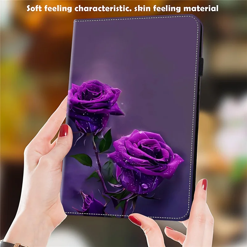 Para iPad mini (2024) / mini (2021) Funda Carcasa con Patrón Impreso de Cuero Funda de Tableta con Ranuras para Tarjetas Función de Soporte - Rosa Púrpura