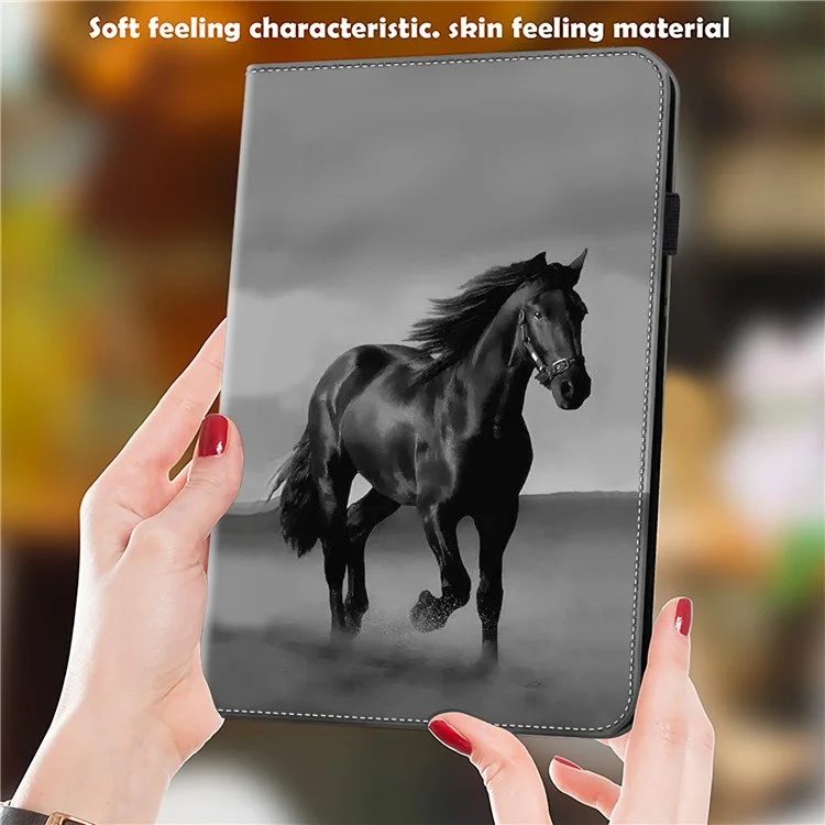 Para Samsung Galaxy Tab A7 10.4 (2020) / (2022) Capa para Tablet Impressão de Padrão Couro PU Flip Cover com Suporte - Cavalo Preto